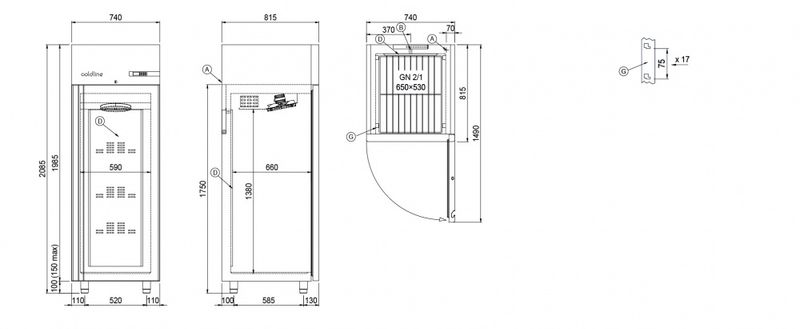 Coldline SMART kjøleskap 700ltr GN2/1